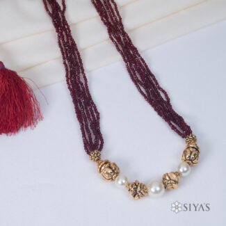 Red stones beads with pearl & gold gundus