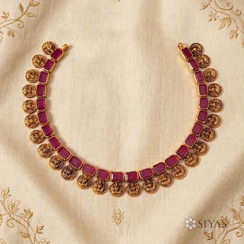 Red stone coin necklace